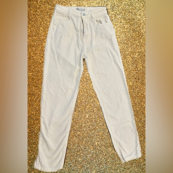 Zara Womens 4 Straight Leg High Rise Ankle Jean Off-white (0194) - Picture 1 of 10